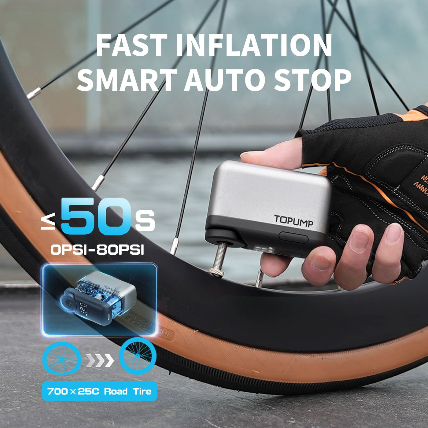 Premium elektronisk cykelpumpe med display modsat ventil