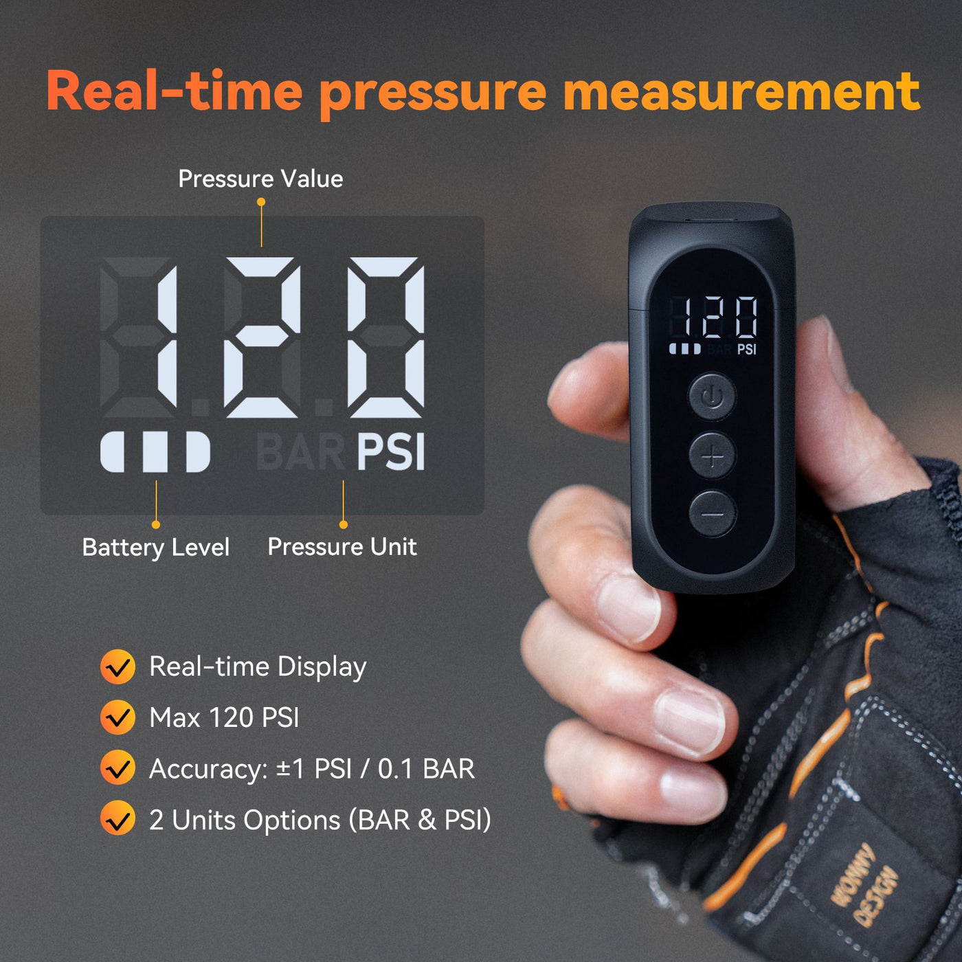 Premium elektronisk cykelpumpe med ventil-side display