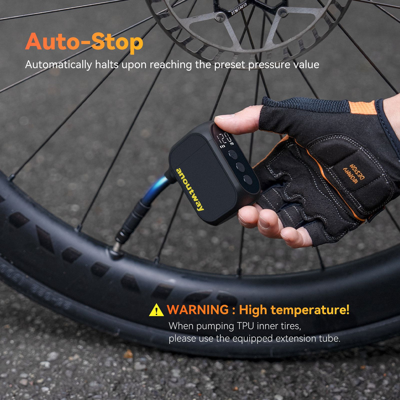 Premium elektronisk cykelpumpe med ventil-side display